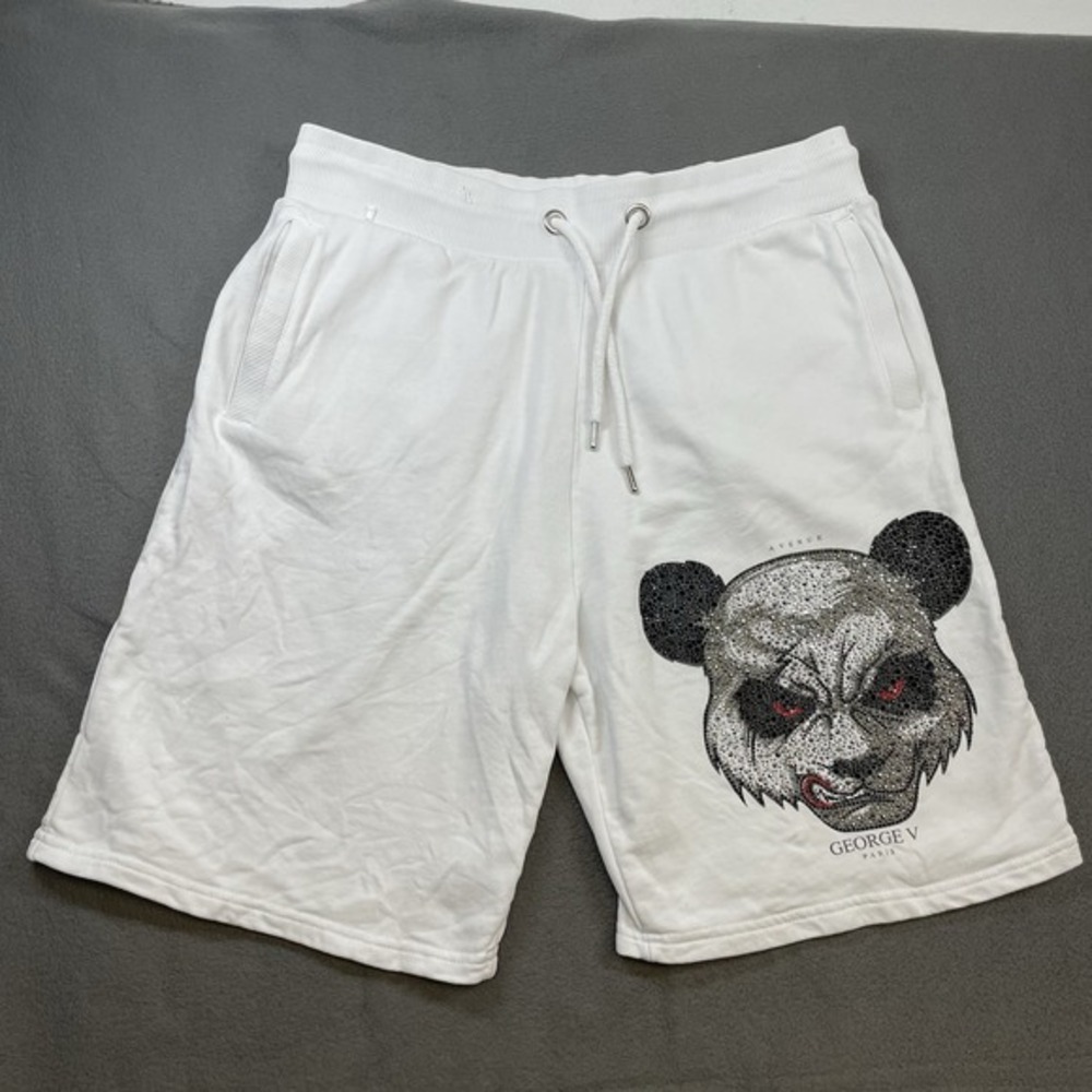 George V Paris Men Sweat Shorts White Rhinestone‎ Panda XL GV-2239 Luxury Street